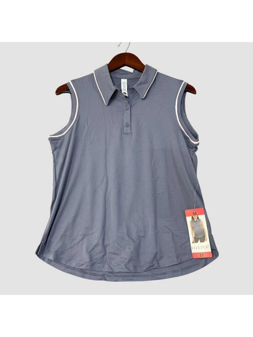 NWT Elle Sport Women’s M Gray Sleeveless Polo Shirt Athletic Top